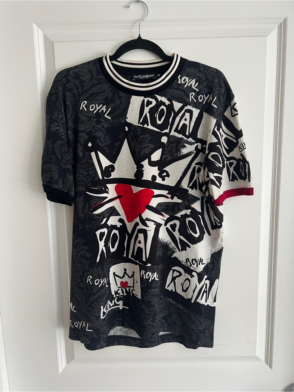 Dolce & Gabbana Black Graphic Tee With Red Heart Accent